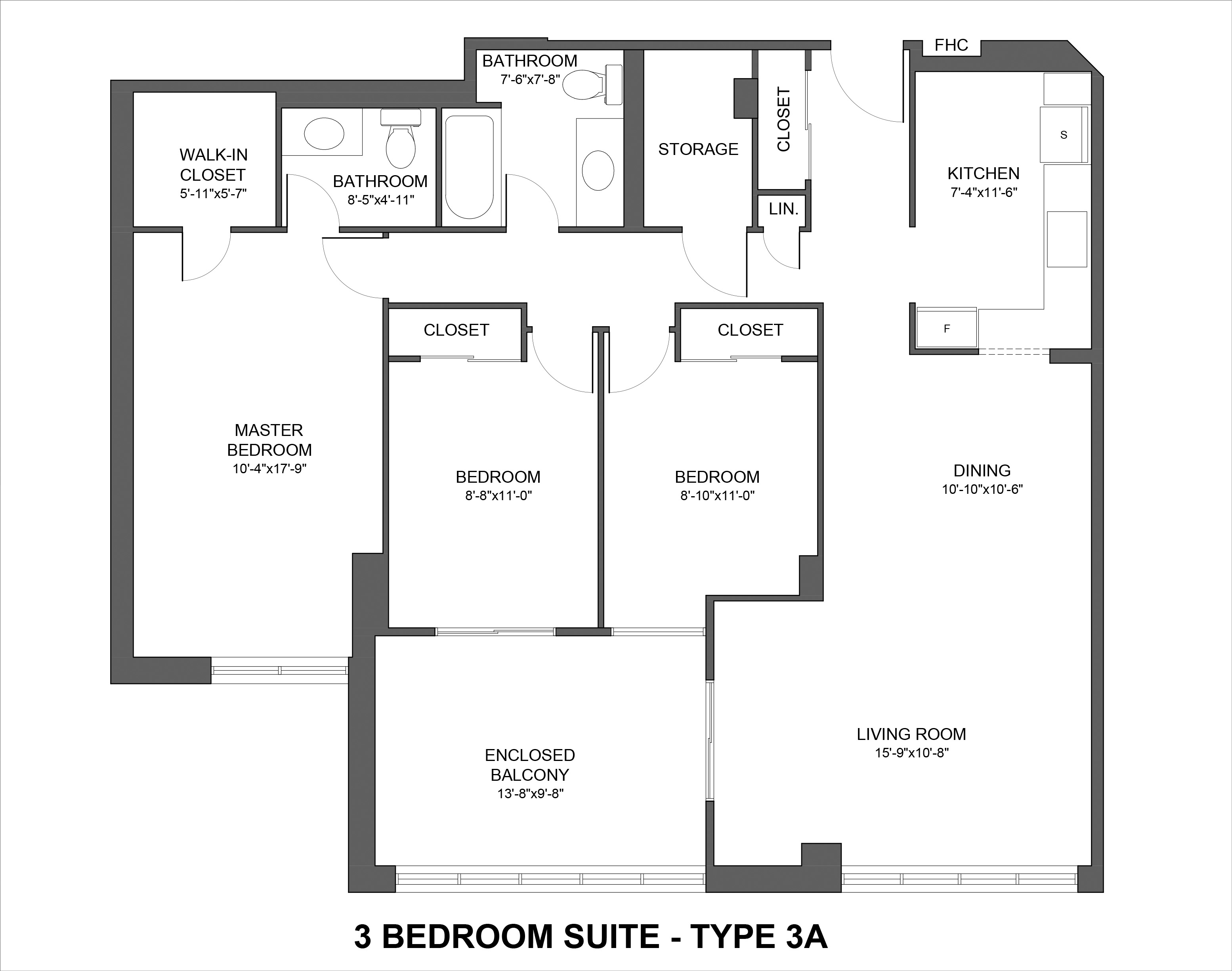 Floorplan for Type 3A 3 bedroom suite